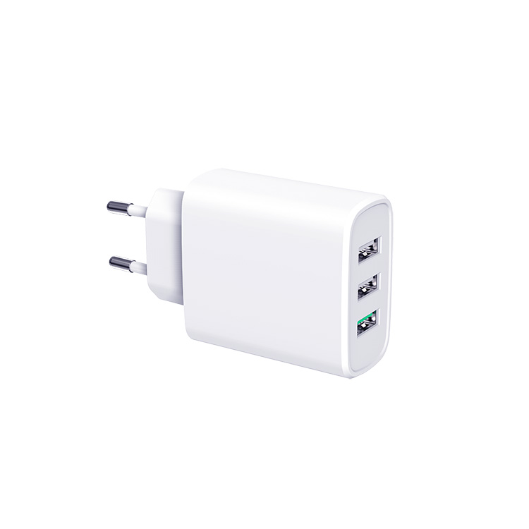 Mobile charger 3 ports 30w with QC3.0 quick charge EU plug white color